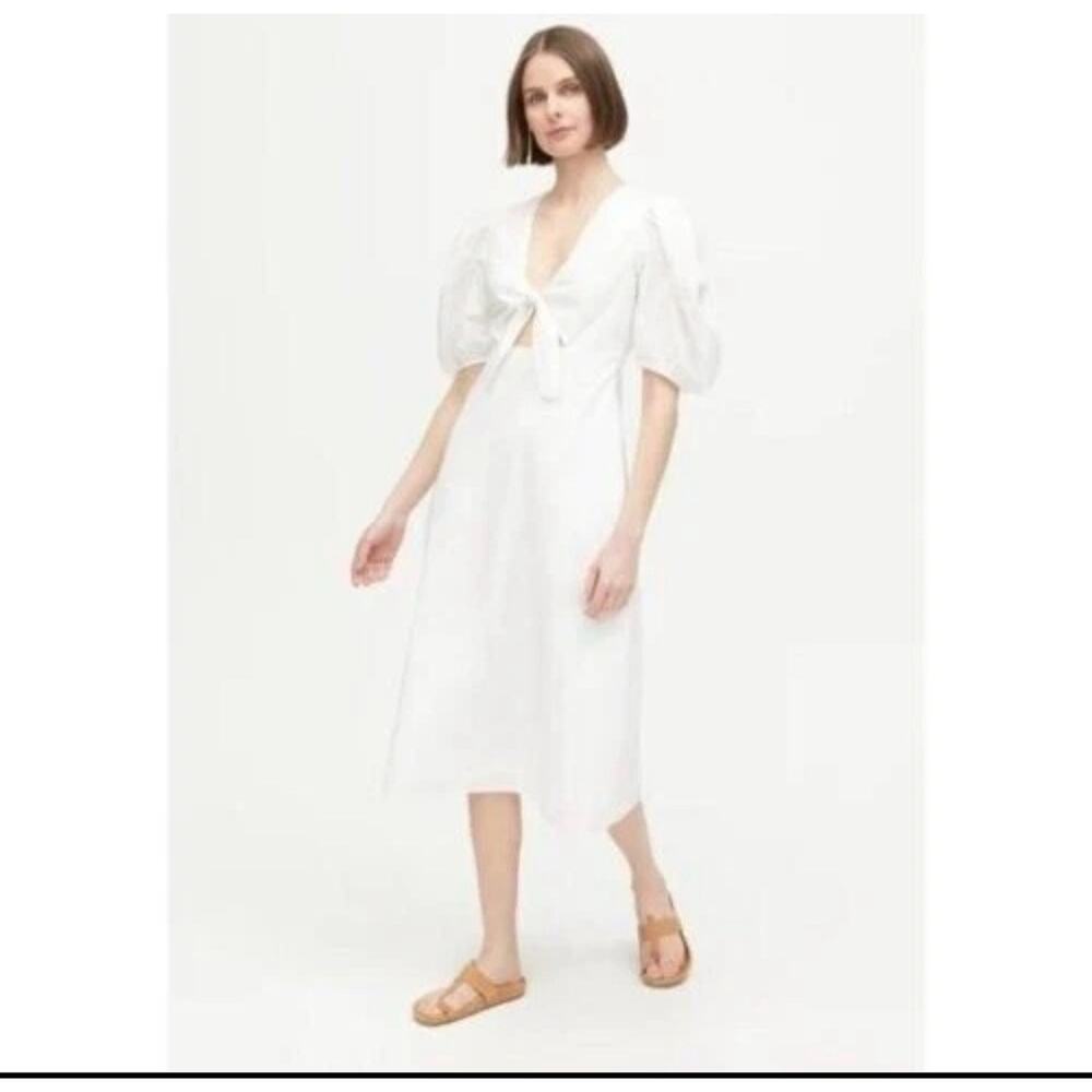 Rhode Women's Greer White Short Puff Sleeve Cutout Midi Dress Size 14